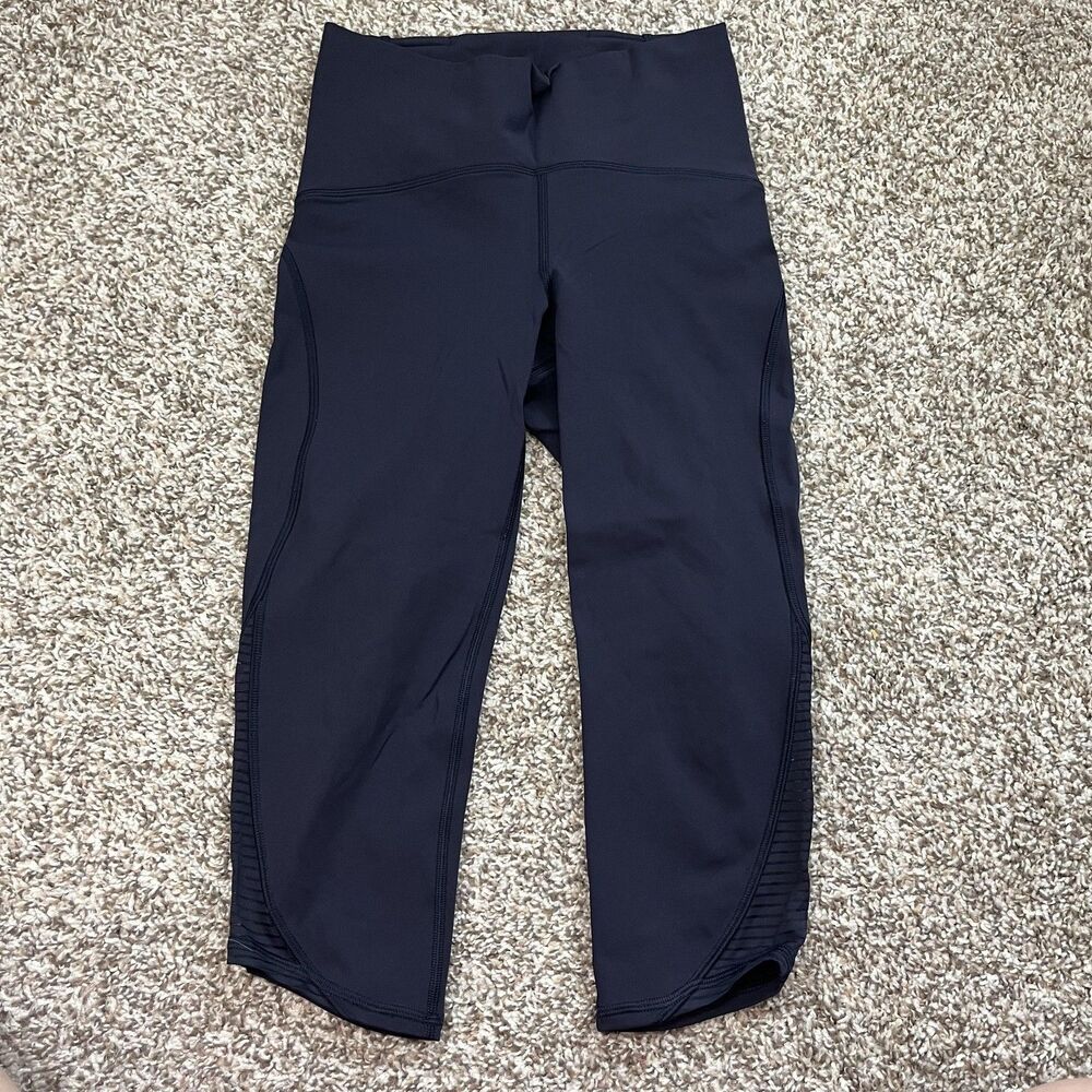 Lululemon Leggings Womens 4 Blue Mesh Panel Capri High Rise Yoga Gym Training
